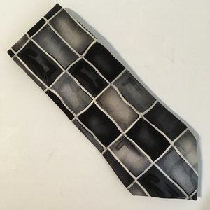 Arrow Neck Tie 100% Silk Black Gray White Geometric Abstract Pattern Mens